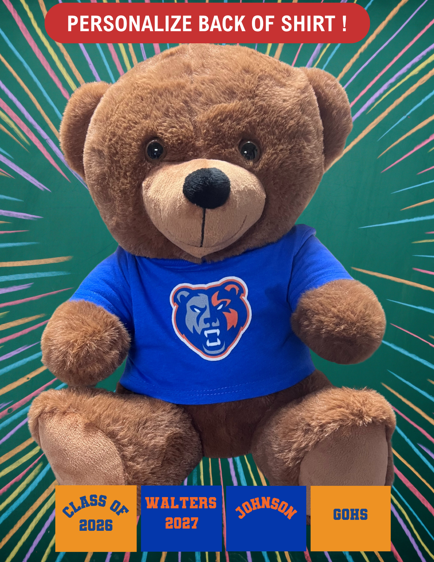 14" GOHS Bear - Grizzly Logo - Blue Shirt - PERSONALIZE !
