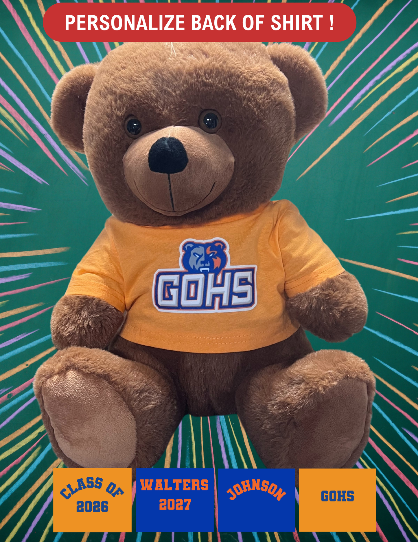14" GOHS Bear - GOHS Logo - Orange Shirt - PERSONALIZE!